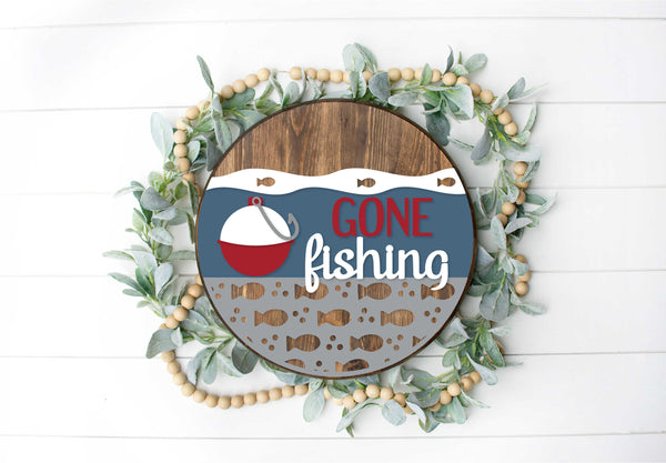 Gone Fishing - Round Wood Door Sign | Hanger | ChicaTiza