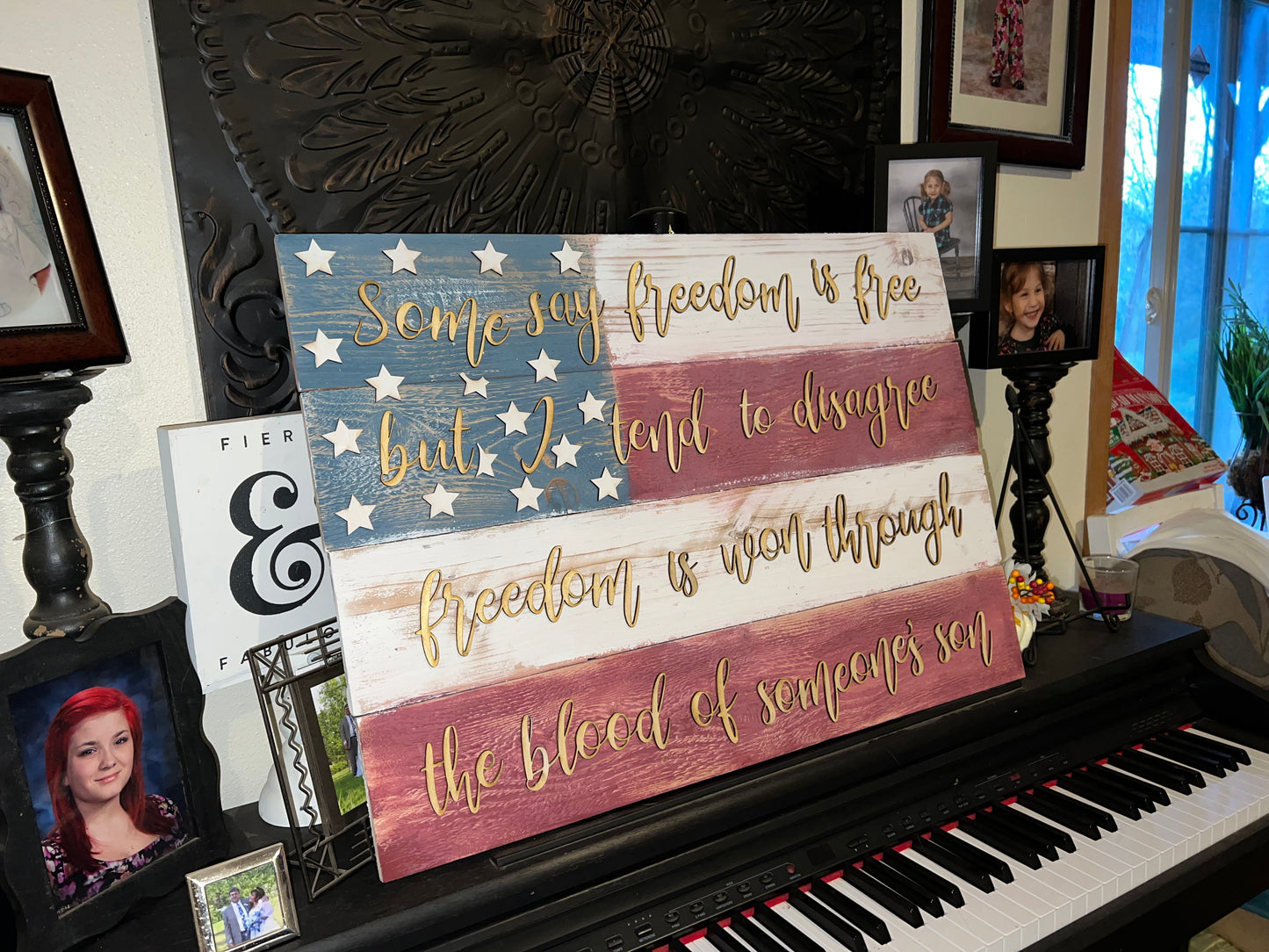 Old Glory | 34 inch Customizable Cedar Wood Americana Flag | The Stilwell House