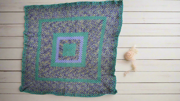 Hand-Crocheted Turquoise & Grape Throw Blanket – 45x43
