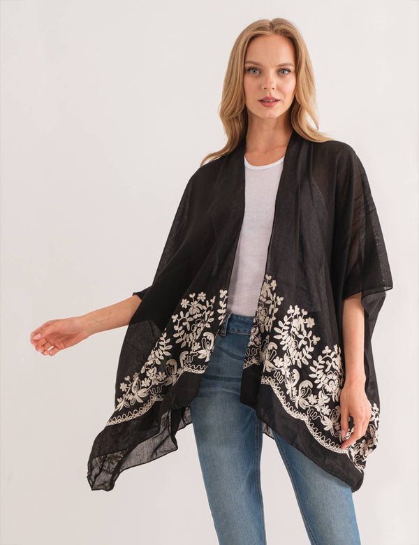 Audrey Black Border Embroidered Kimono