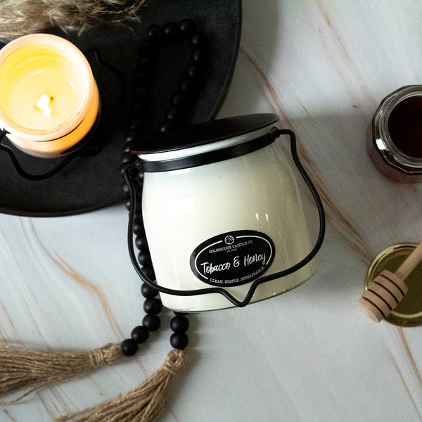 Milkhouse Candle Company - 16 oz Butter Jar Candle: Tobacco & Honey