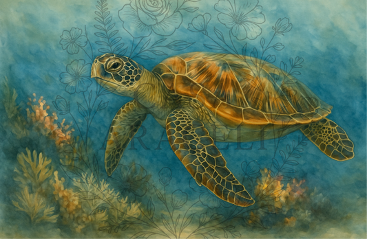 Kaii — Sea Turtle Scene on 24×36 Rice lPaper | Casa Araceli