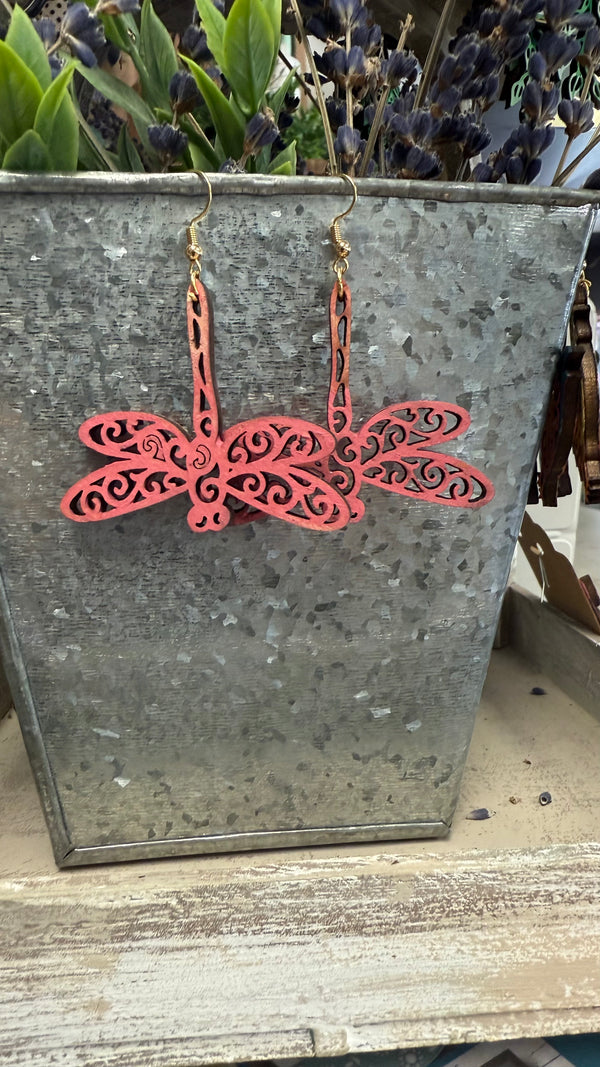 Rose Dragonfly Filigree Earrings by Wisp and Fern