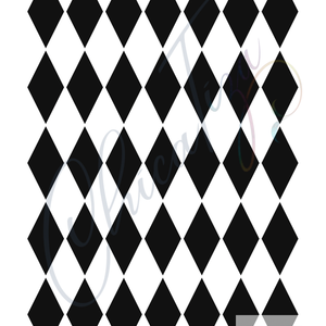 Harlequin Diamond Parade 9x12 clear stencil by ChicaTiza showing 35 elongated diamond openings in seven columns and five rows