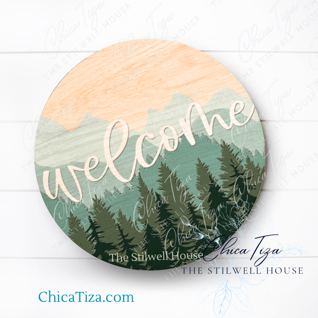 Forest Mountain Round – Layered Wood Door Hanger Kit | ChicaTiza