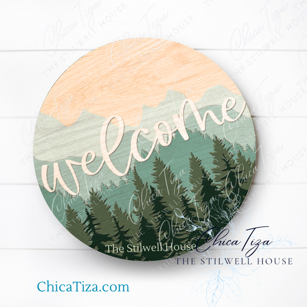 Forest Mountain Round – Layered Wood Door Hanger Kit | ChicaTiza