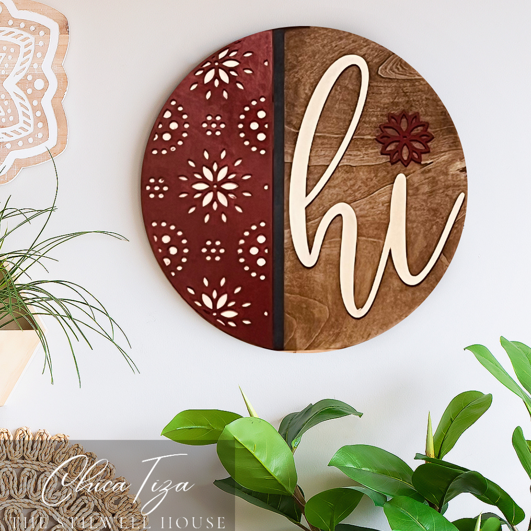 Flower Burst Hi   - Round  Wood Door Sign | Hanger | ChicaTiza