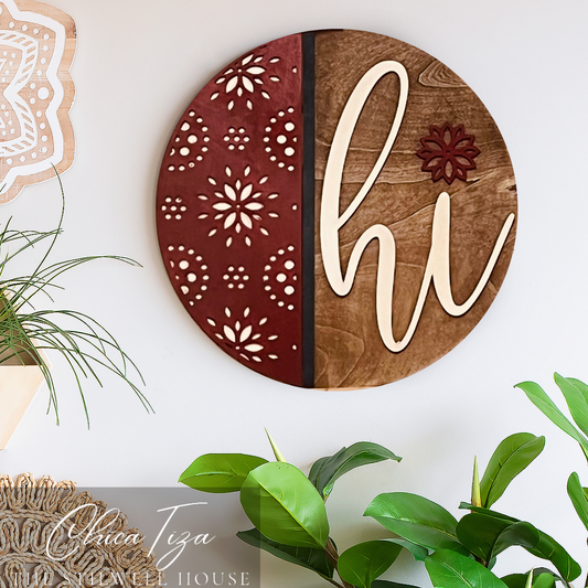 Flower Burst Hi   - Round  Wood Door Sign | Hanger | ChicaTiza