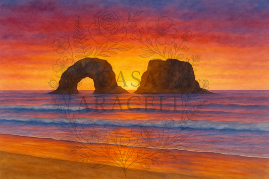 Last Light, Twin Rocks at Rockaway 24x36 Rice Paper | Casa Araceli