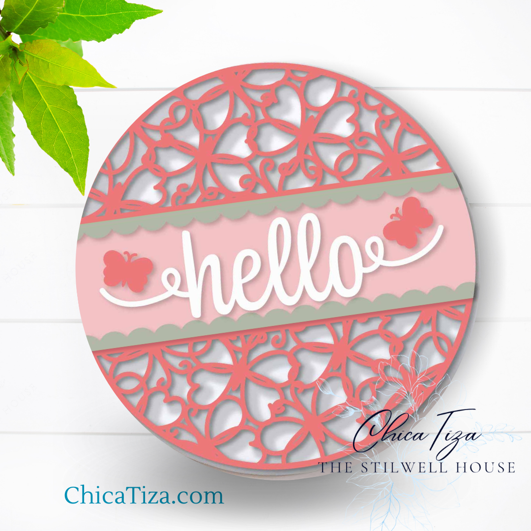 Hello Butterfly -  - Round  Wood Door Sign | Hanger | ChicaTiza