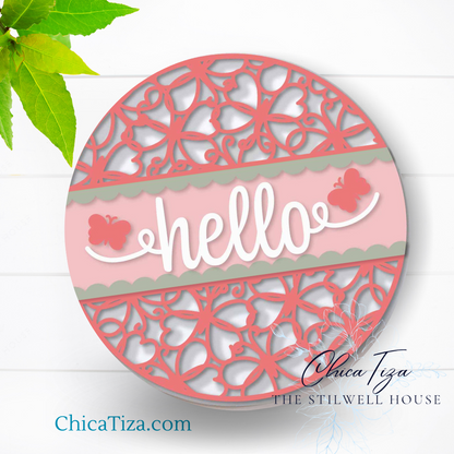 Hello Butterfly -  - Round  Wood Door Sign | Hanger | ChicaTiza