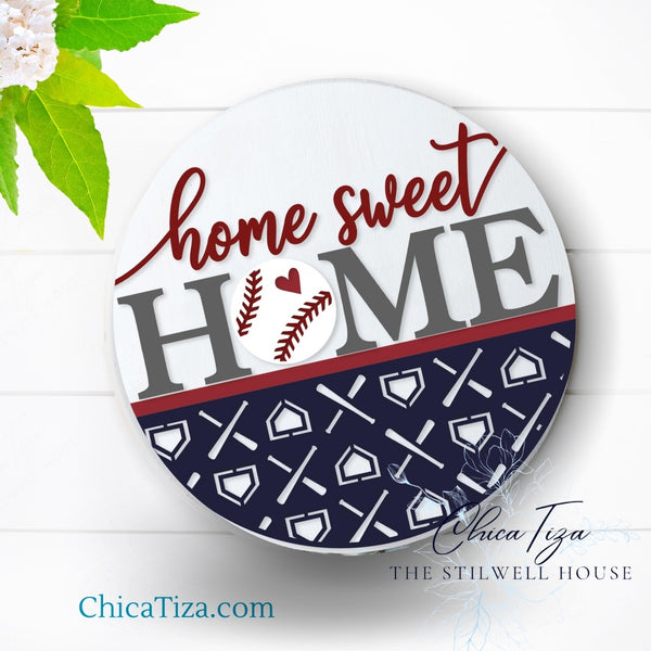 Home Sweet Home   - baseball Round  Wood Door Sign | Hanger | ChicaTiza