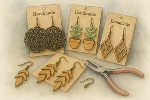 Laser Cut Earings and Tools, painterly wantercolor