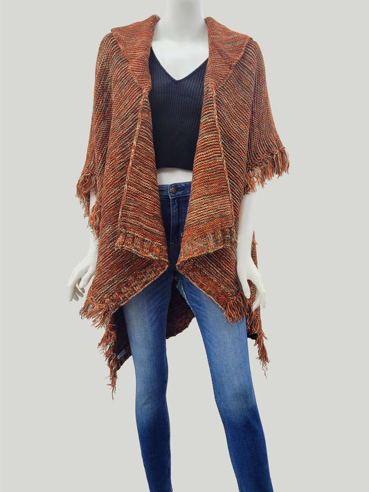 Lisa Mélange Knit Poncho Ruana : Copper / One Size
