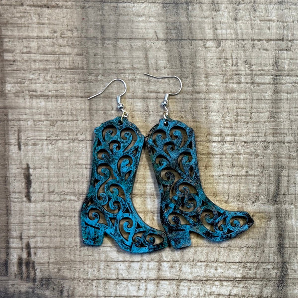 Turquoise Filigree Cowboy Boot Earrings — Wisp & Fern by ChicaTiza