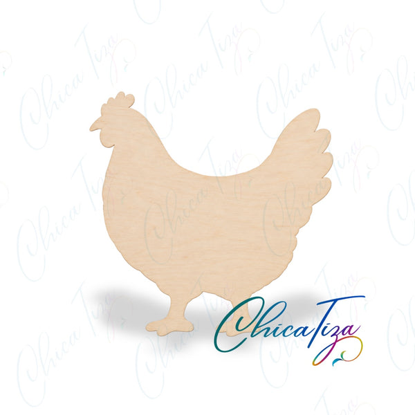 ChicaTiza unfinished chicken wooden blank with ChicaTiza logo and watermark