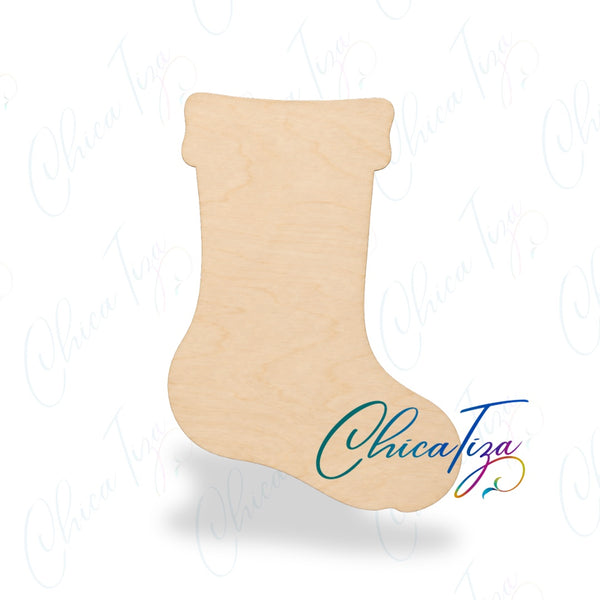 ChicaTiza unfinished christmas stocking wooden blank with ChicaTiza logo and watermark