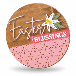 Easter Blessings Craft Kit by ChicaTiza — round wooden design on a white background with a soft shadow