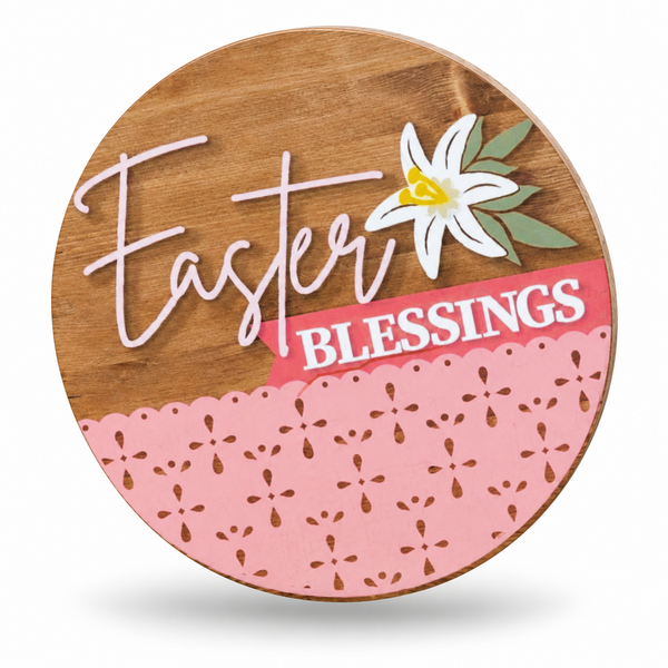 Easter Blessings Craft Kit by ChicaTiza — round wooden design on a white background with a soft shadow