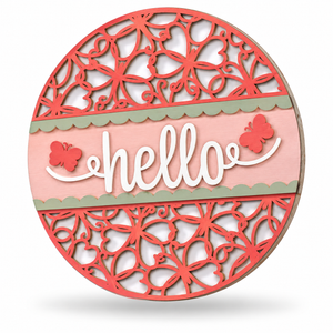 Hello Butterfly Craft Kit by ChicaTiza — round wooden design on a white background with a soft shadow