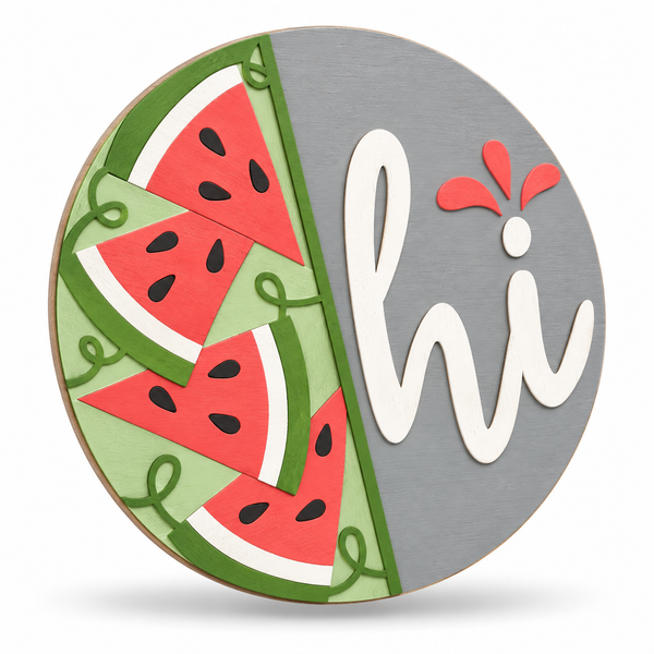 Watermelon Quarters Hi Craft Kit by ChicaTiza — round wooden design on a white background with a soft shadow