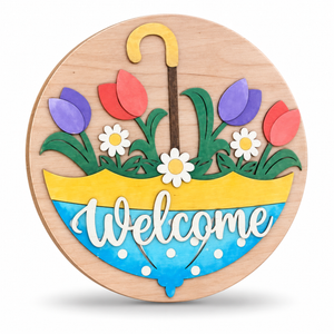 Tulip Umbrella Craft Kit by ChicaTiza — round wooden design on a white background with a soft shadow