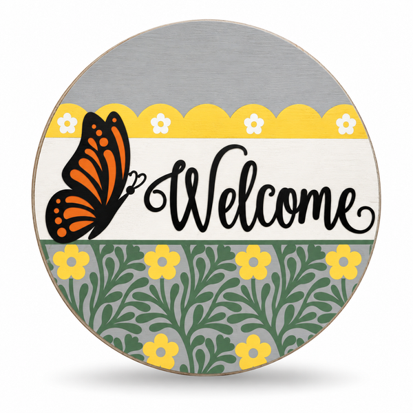 Welcome Butterfly Craft Kit by ChicaTiza — round wooden design on a white background with a soft shadow