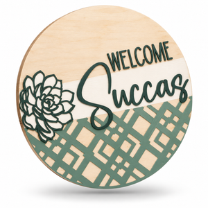 Welcome Succas Craft Kit by ChicaTiza — round wooden design on a white background with a soft shadow