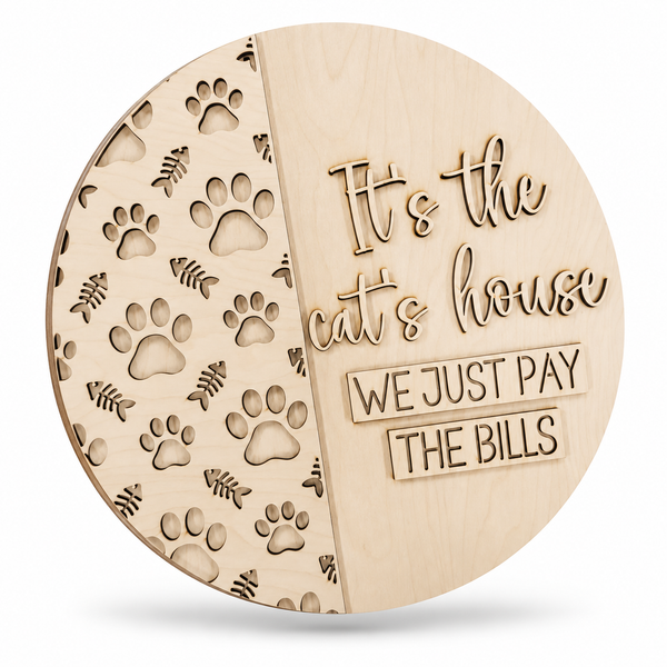 The Cat’s Craft Kit by ChicaTiza — round wooden design on a white background with a soft shadow