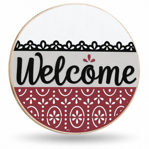 Vintage Welcome Craft Kit by ChicaTiza — round wooden design on a white background with a soft shadow