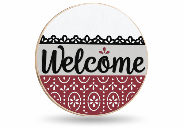 Vintage Welcome Craft Kit by ChicaTiza — round wooden design on a white background with a soft shadow