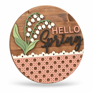 Hello Spring Lily of the Valley Craft Kit by ChicaTiza — round wooden design on a white background with a soft shadow