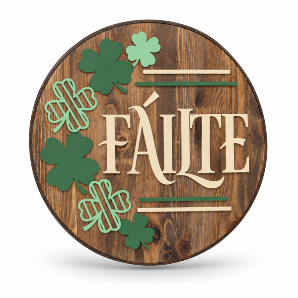 St. Patrick Fáilte Craft Kit by ChicaTiza — round wooden design on a white background with a soft shadow