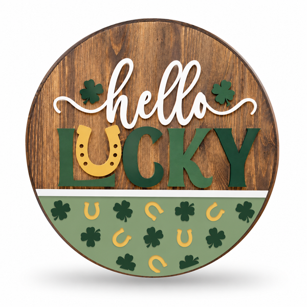 Lucky St. Patrick’s Craft Kit by ChicaTiza — round wooden design on a white background with a soft shadow