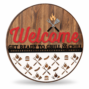 Grill and Chill Craft Kit by ChicaTiza — round wooden design on a white background with a soft shadow