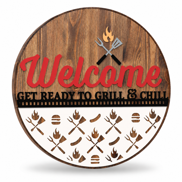 Grill and Chill Craft Kit by ChicaTiza — round wooden design on a white background with a soft shadow