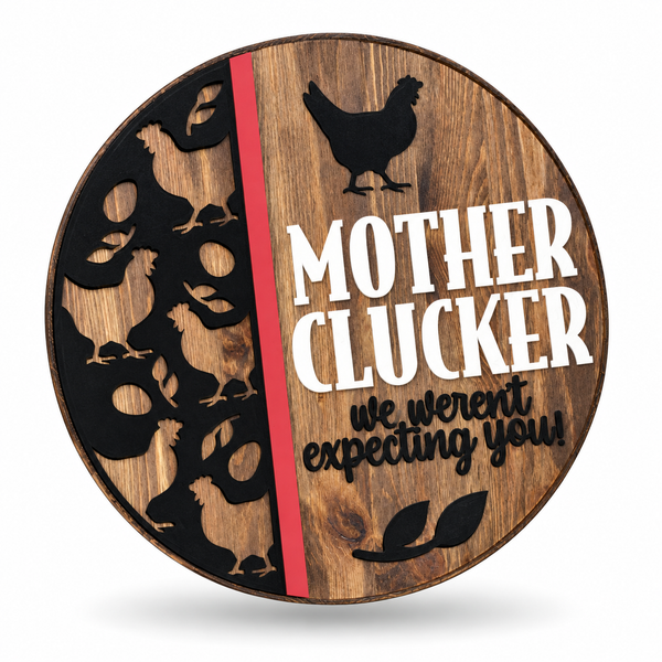 Eggspecting You, Mother Clucker Craft Kit by ChicaTiza — round wooden design on a white background with a soft shadow