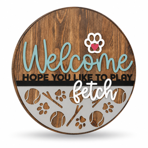 Welcome Fetch Craft Kit by ChicaTiza — round wooden design on a white background with a soft shadow