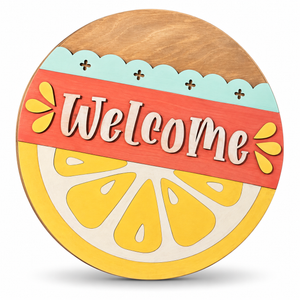 Welcome Lemon Craft Kit by ChicaTiza — round wooden design on a white background with a soft shadow