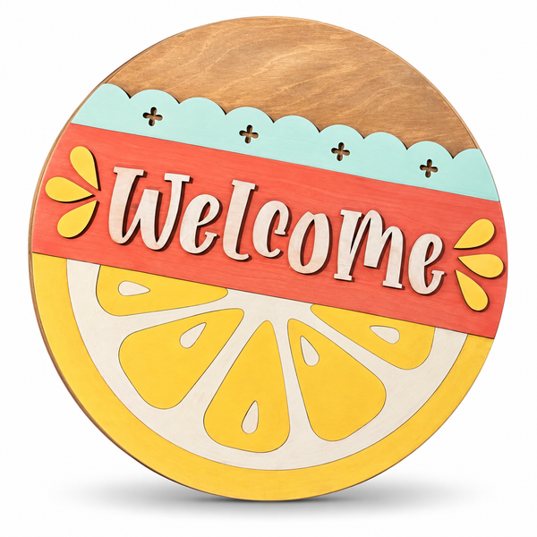 Welcome Lemon Craft Kit by ChicaTiza — round wooden design on a white background with a soft shadow