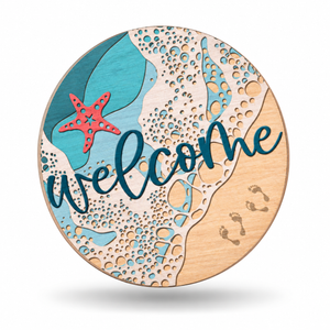 Coastal Starfish Craft Kit by ChicaTiza — round wooden design on a white background with a soft shadow
