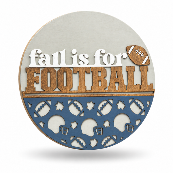 Fall Is for Football Season Craft Kit by ChicaTiza — round wooden design on a white background with a soft shadow
