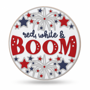 Welcome Patriotic Craft Kit by ChicaTiza — round wooden design on a white background with a soft shadow