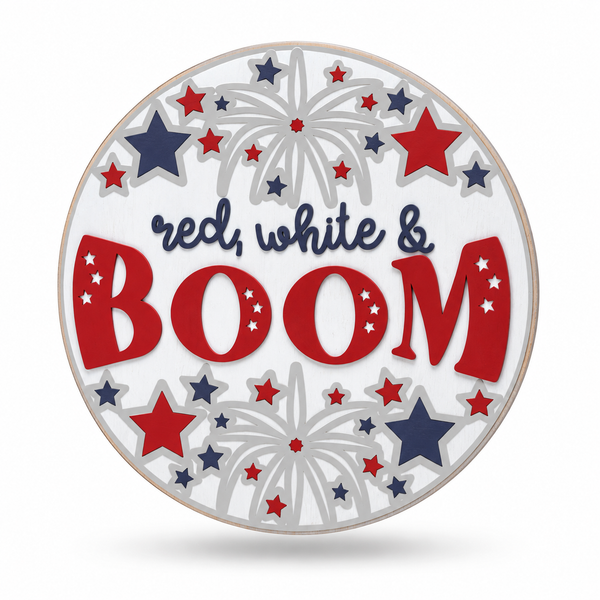 Welcome Patriotic Craft Kit by ChicaTiza — round wooden design on a white background with a soft shadow