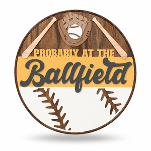 Probably at the Ballfield Craft Kit by ChicaTiza — round wooden design on a white background with a soft shadow