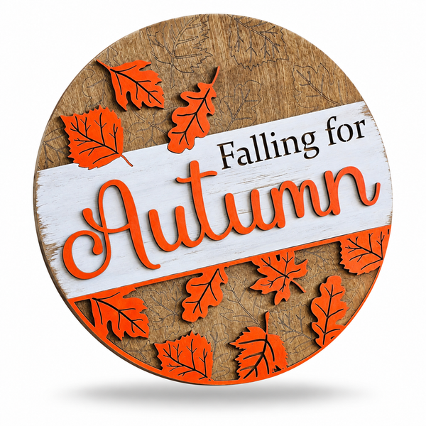 Falling For Autumn Craft Kit by ChicaTiza — round wooden design on a white background with a soft shadow