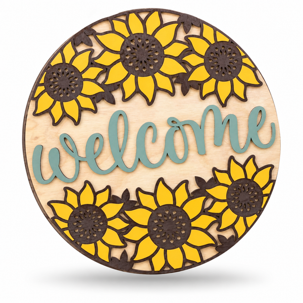 Welcome Sunflower Chain Craft Kit by ChicaTiza — round wooden design on a white background with a soft shadow