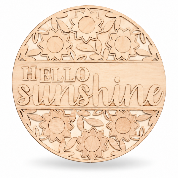 Hello Sunshine Sunflower Craft Kit by ChicaTiza — round wooden design on a white background with a soft shadow