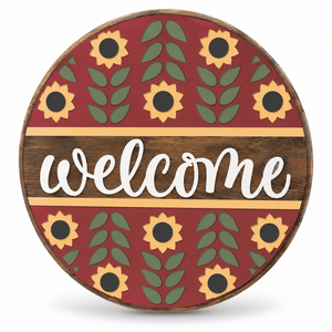 Welcome Sunflowers Craft Kit by ChicaTiza — round wooden design on a white background with a soft shadow