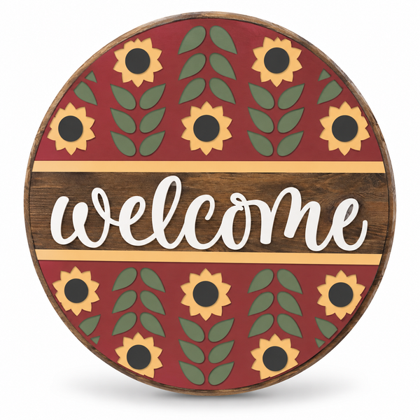 Welcome Sunflowers Craft Kit by ChicaTiza — round wooden design on a white background with a soft shadow